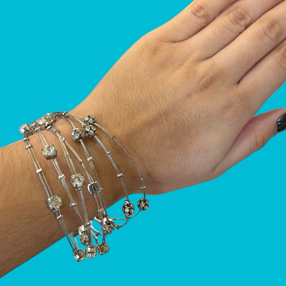 NWT SET 7 SILVER RHINESTONES ONE SIZE BRACELETS Bridesmaid Friendship Gift
